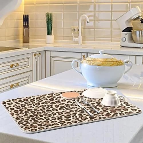 Kcldeci Leopard Print Dish Drying Mat 18x24 inch | Microfiber & Foam Absorbs Moisture thumbnail 6