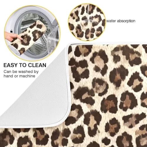 Kcldeci Leopard Print Dish Drying Mat 18x24 inch | Microfiber & Foam Absorbs Moisture thumbnail 2