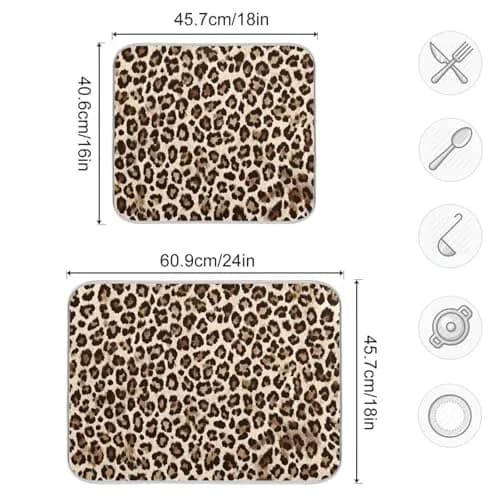 Kcldeci Leopard Print Dish Drying Mat 18x24 inch | Microfiber & Foam Absorbs Moisture thumbnail 3