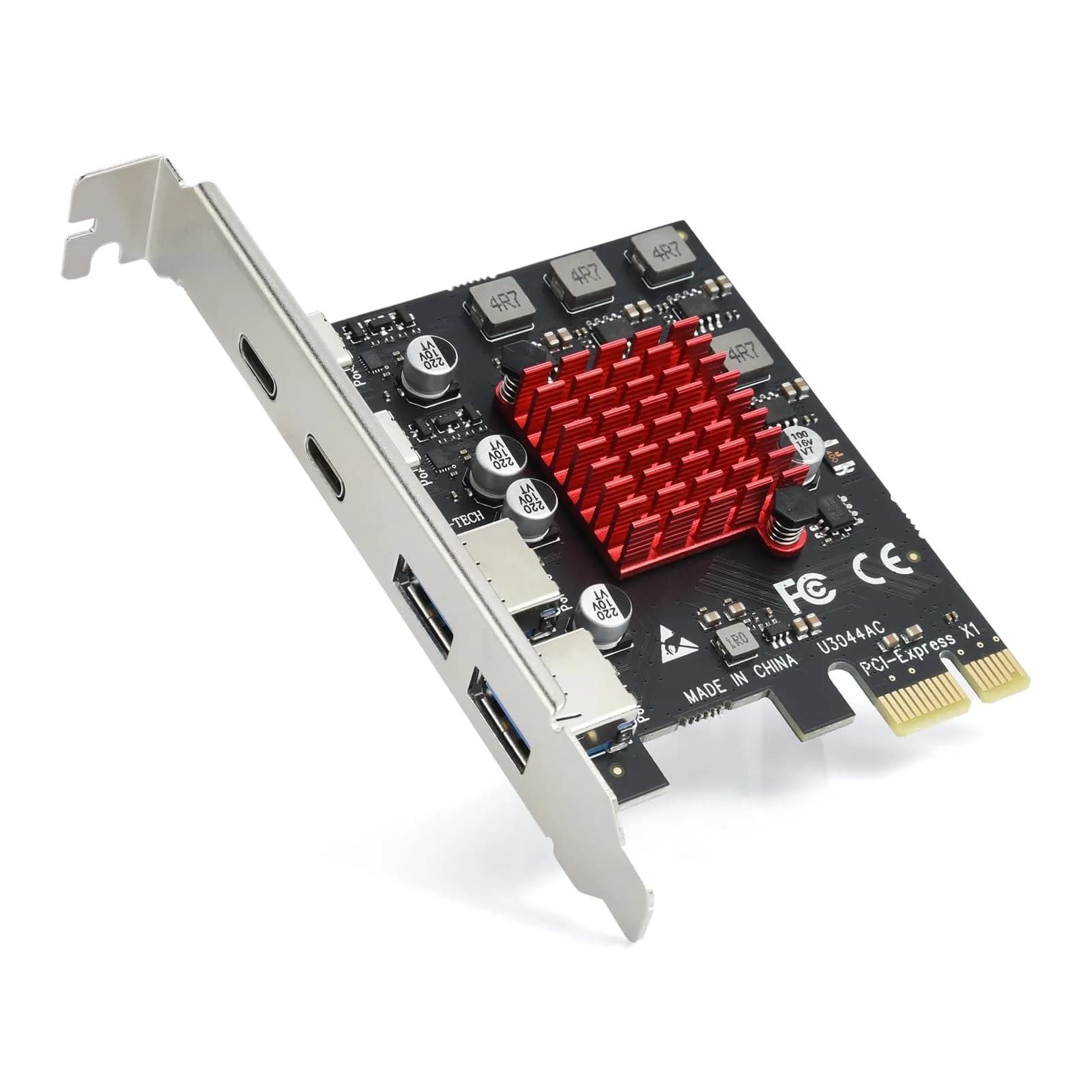ELUTENG 2Port PCIE USB 3.2 GEN1 Expansion Card 5Gbps with Heatsink | Dual USB-C Ports, PCIe X4/X8/X16 Compatible — 4 Ports