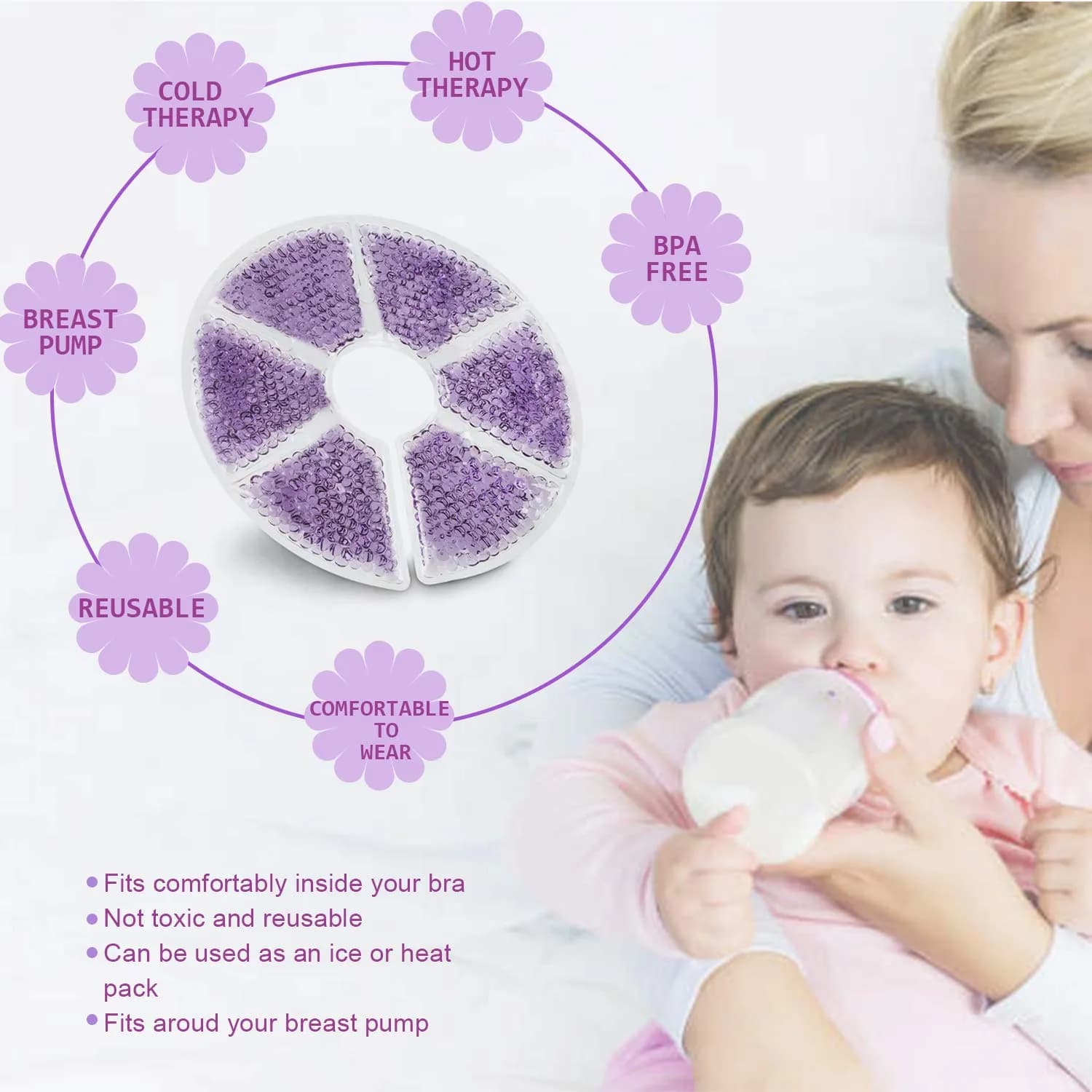 Gbrand Breast Therapy Pads, Hot Cold Breastfeeding Gel Pads 17cm (6.7 inches) | Reusable Cold & Hot Compress for Postpartum Recovery - view 2