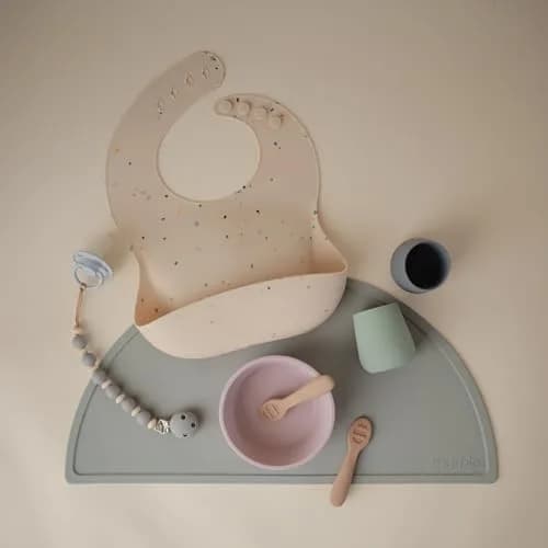 mushie Silicone Baby Bib | Adjustable Fit Waterproof Vanilla Confetti (133g) thumbnail 7