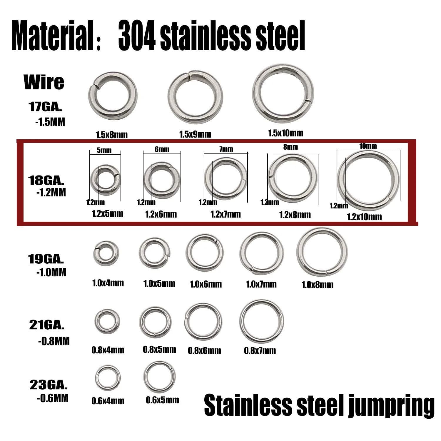 WOCRAFT M535 Stainless Steel Jump Rings (1.5mm Thick) - 1000pcs Mix 5-10mm for Jewelry Making - view 3