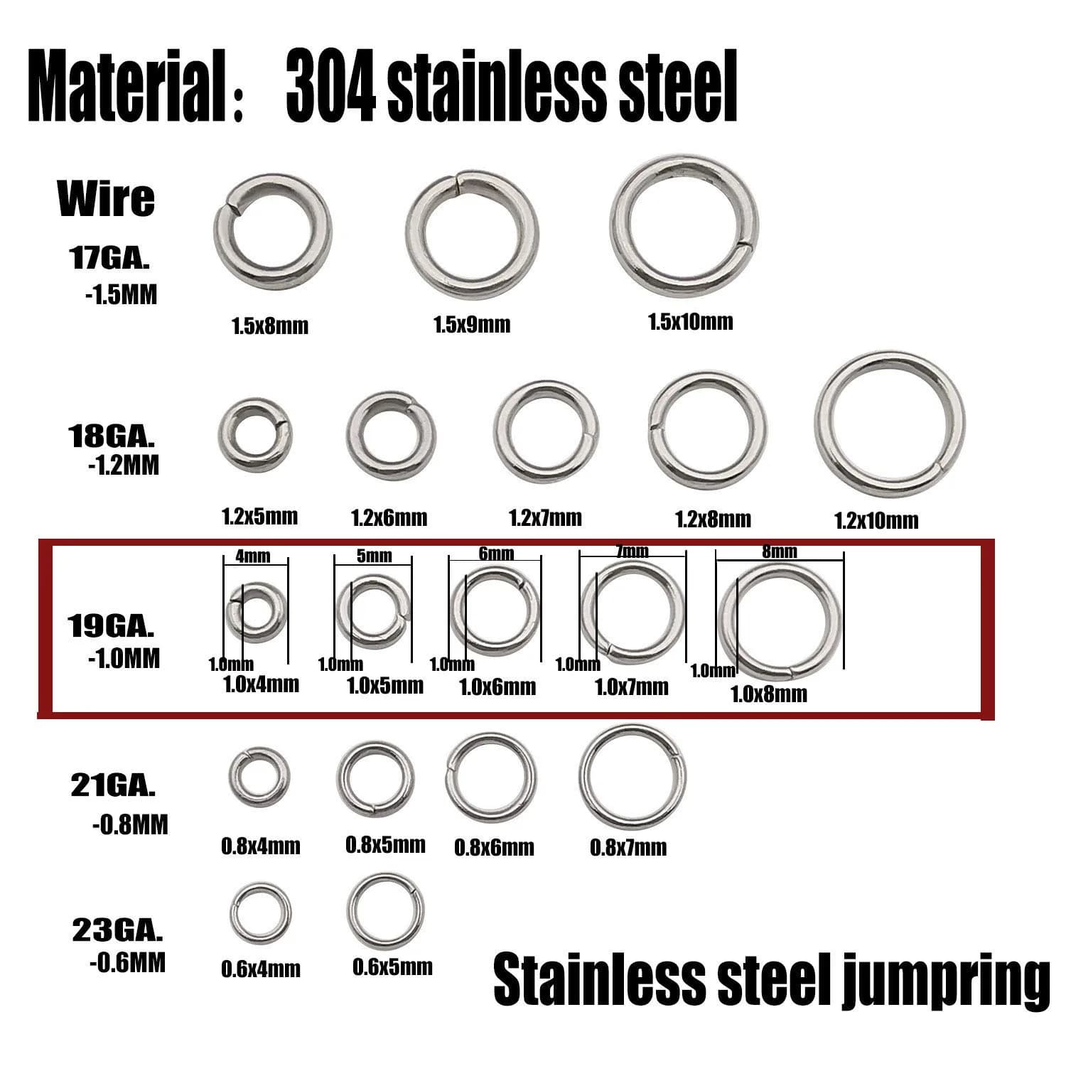 WOCRAFT Stainless Steel Jump Rings M534 (4mm-8mm Mix) for Jewelry Making - 1000 Pcs - view 3