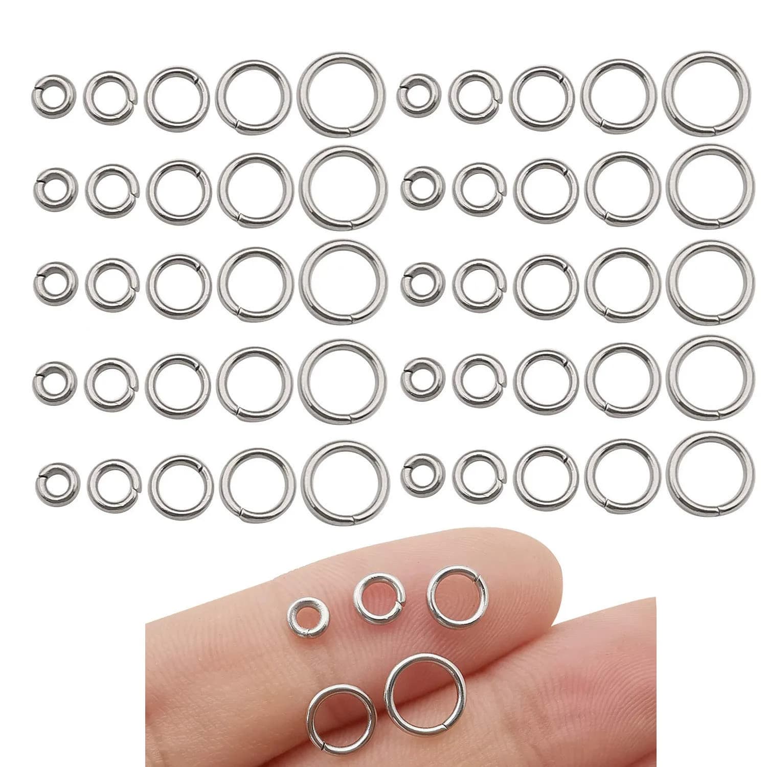 WOCRAFT Stainless Steel Jump Rings 8mm 9mm 10mm (1.5mm Thick) | 300pcs Mix Connector Rings for Jewelry Making — M534