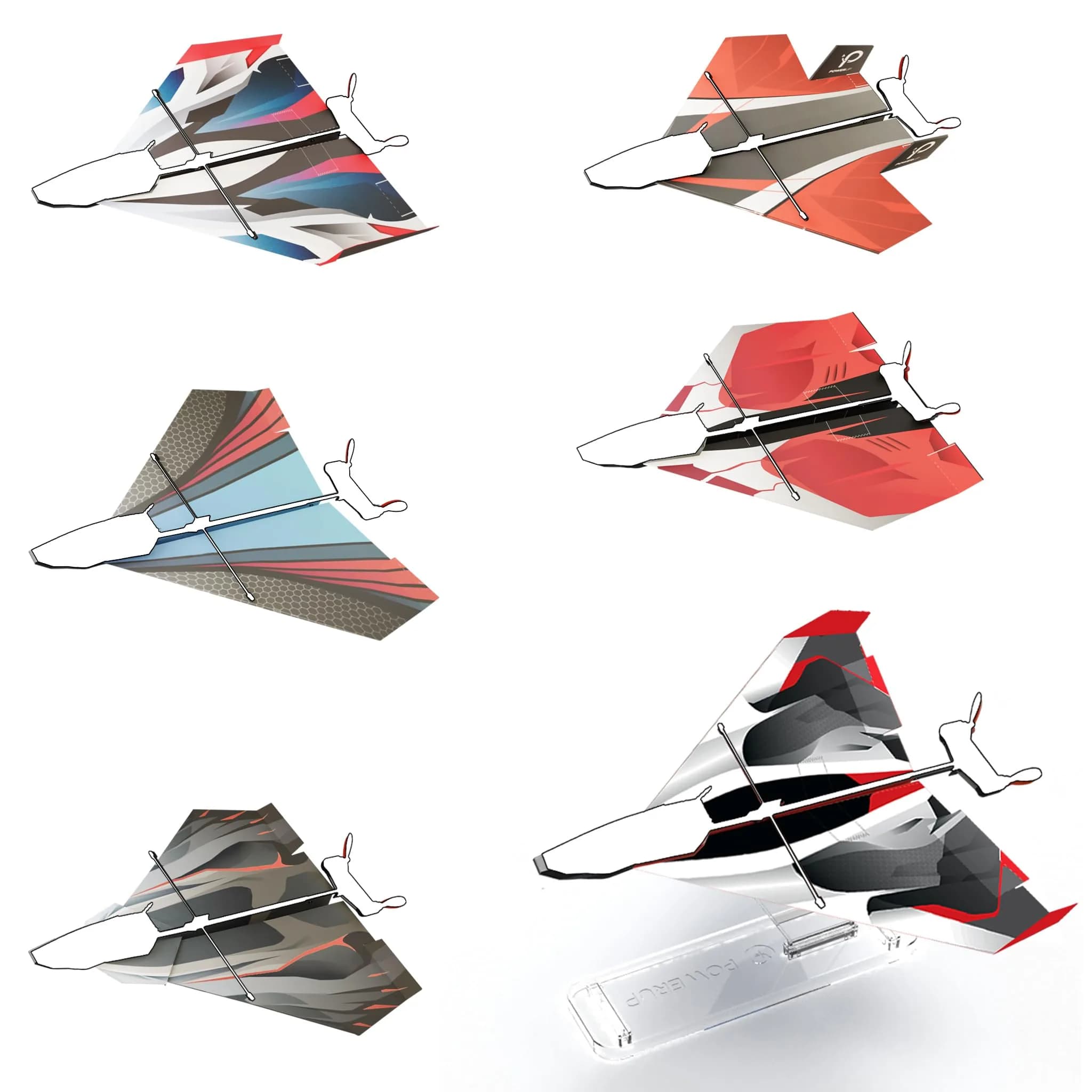 POWERUP 12 Color Paper Airplane Templates | 6 Designs, Waterproof & Tear-Proof DuPont Tyvek Sheets, Includes Display Stand - main product image