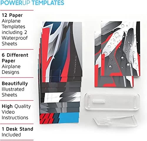 POWERUP 12 Color Paper Airplane Templates | 6 Designs, Waterproof & Tear-Proof DuPont Tyvek Sheets, Includes Display Stand thumbnail 3