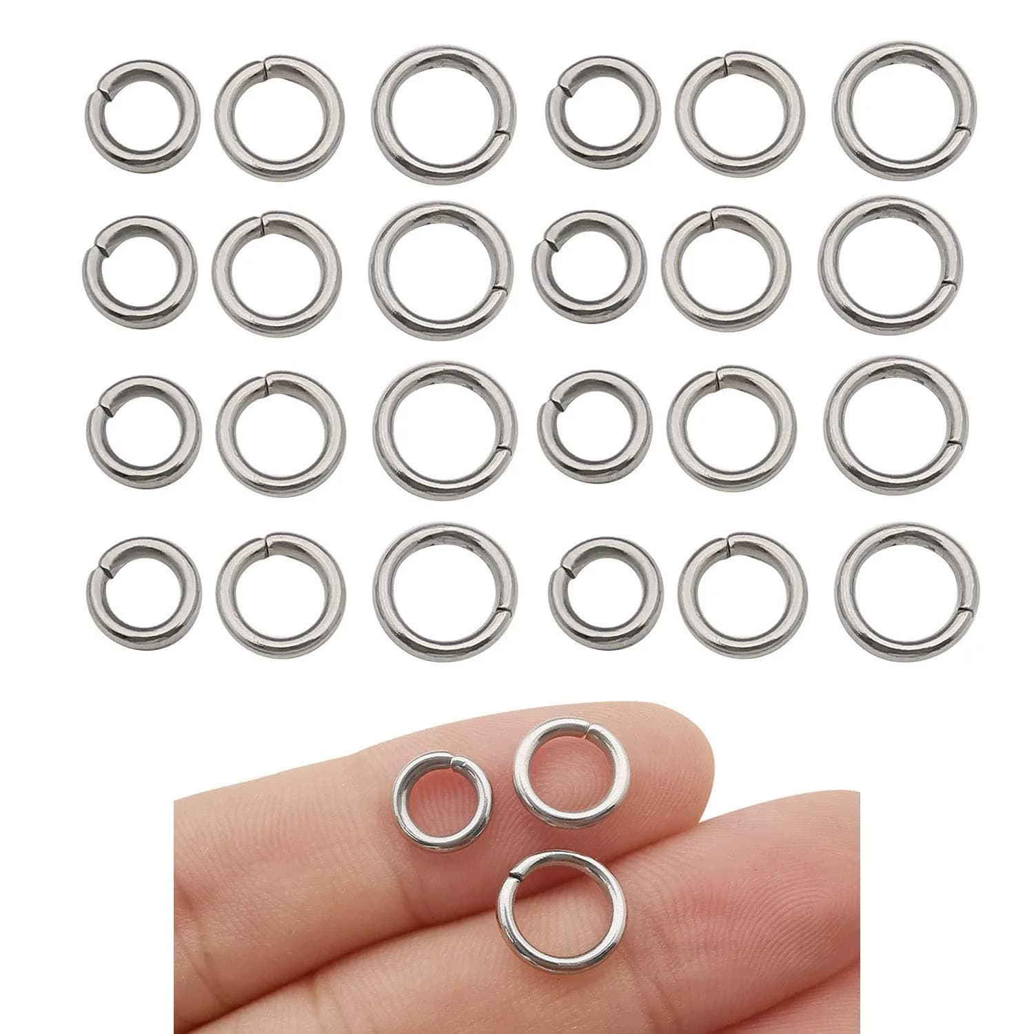WOCRAFT Stainless Steel Jump Rings 8mm 9mm 10mm (1.5mm Thick) | 300pcs Mix Connector Rings for Jewelry Making - main product image