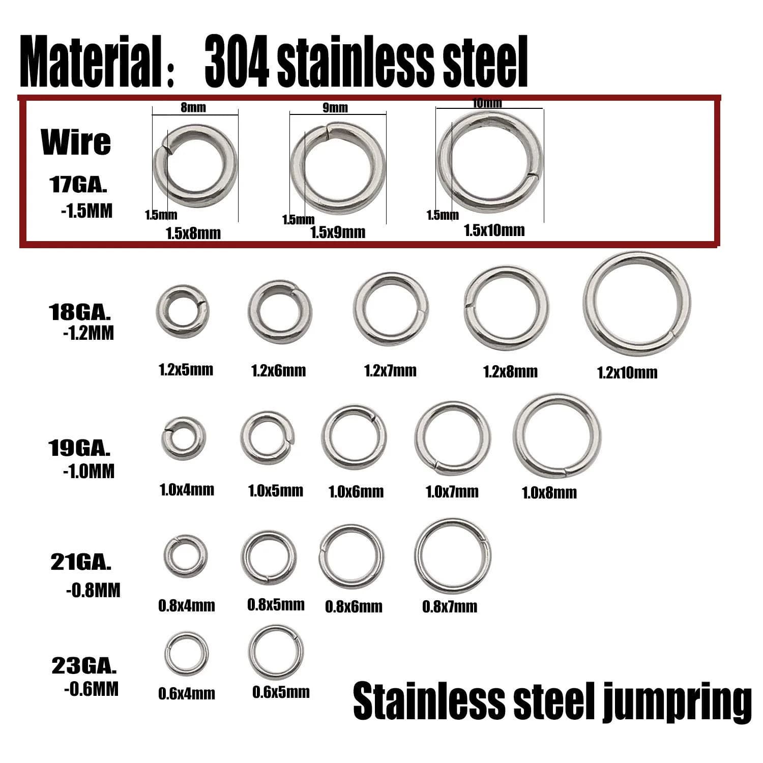 WOCRAFT Stainless Steel Jump Rings 8mm 9mm 10mm (1.5mm Thick) | 300pcs Mix Connector Rings for Jewelry Making - view 3