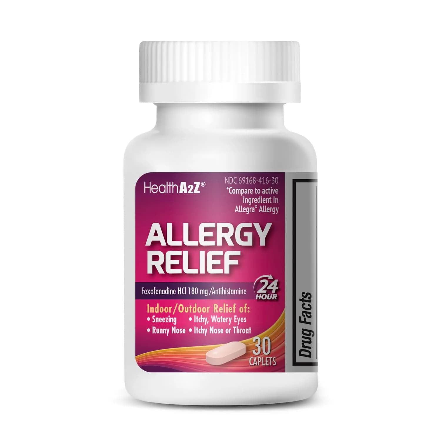 HealthA2Z Fexofenadine HCl 180mg Caplets | 24-Hour Allergy Relief, 30 Count
