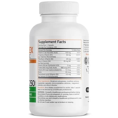 Bronson Vitamin B Complex with Vitamin C Vegetarian Capsules, 250 Count | Supports Energy & Immunity thumbnail 2