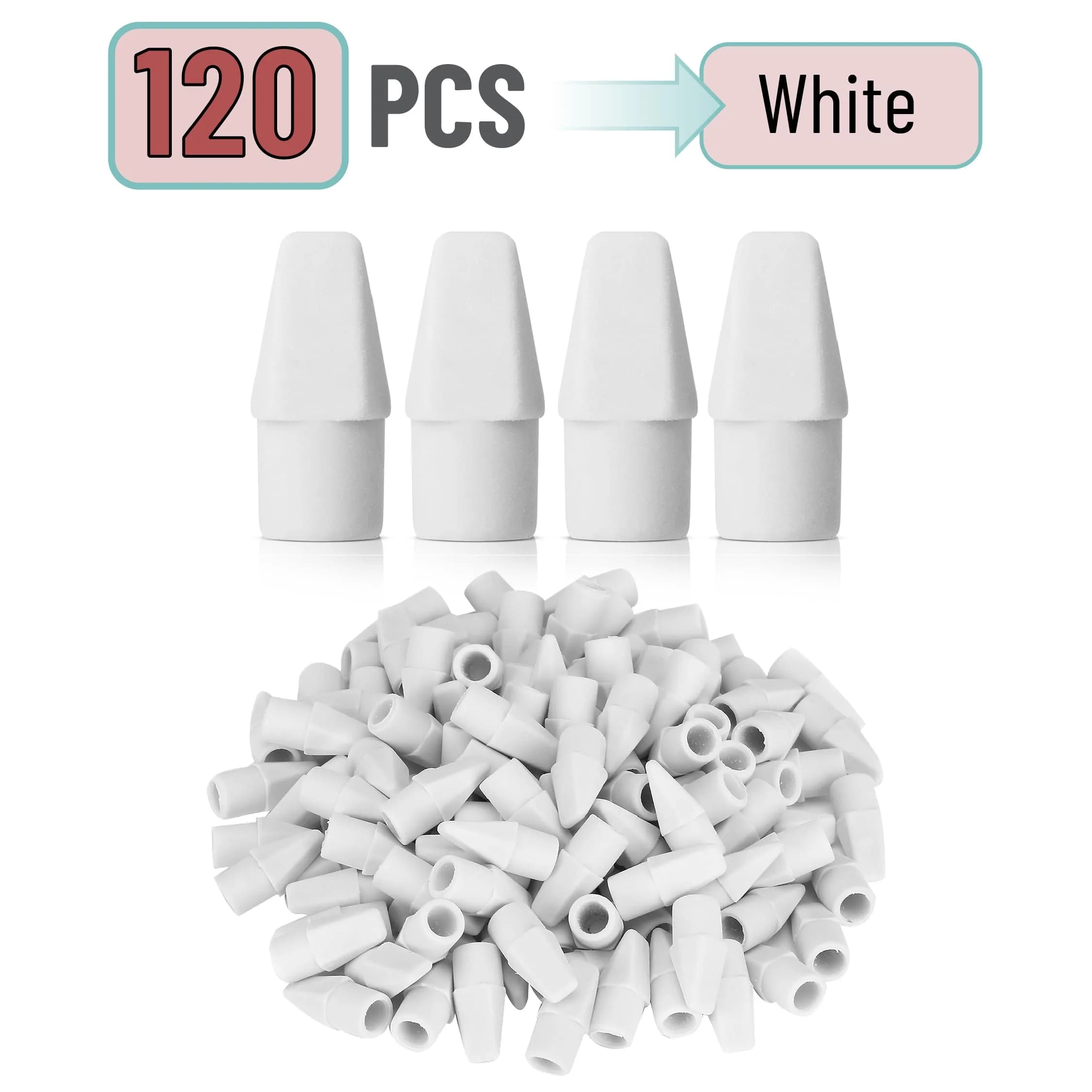 Mr. Pen White Pencil Top Erasers 120 pcs | Bulk Pack Eraser for Students & Office - view 2