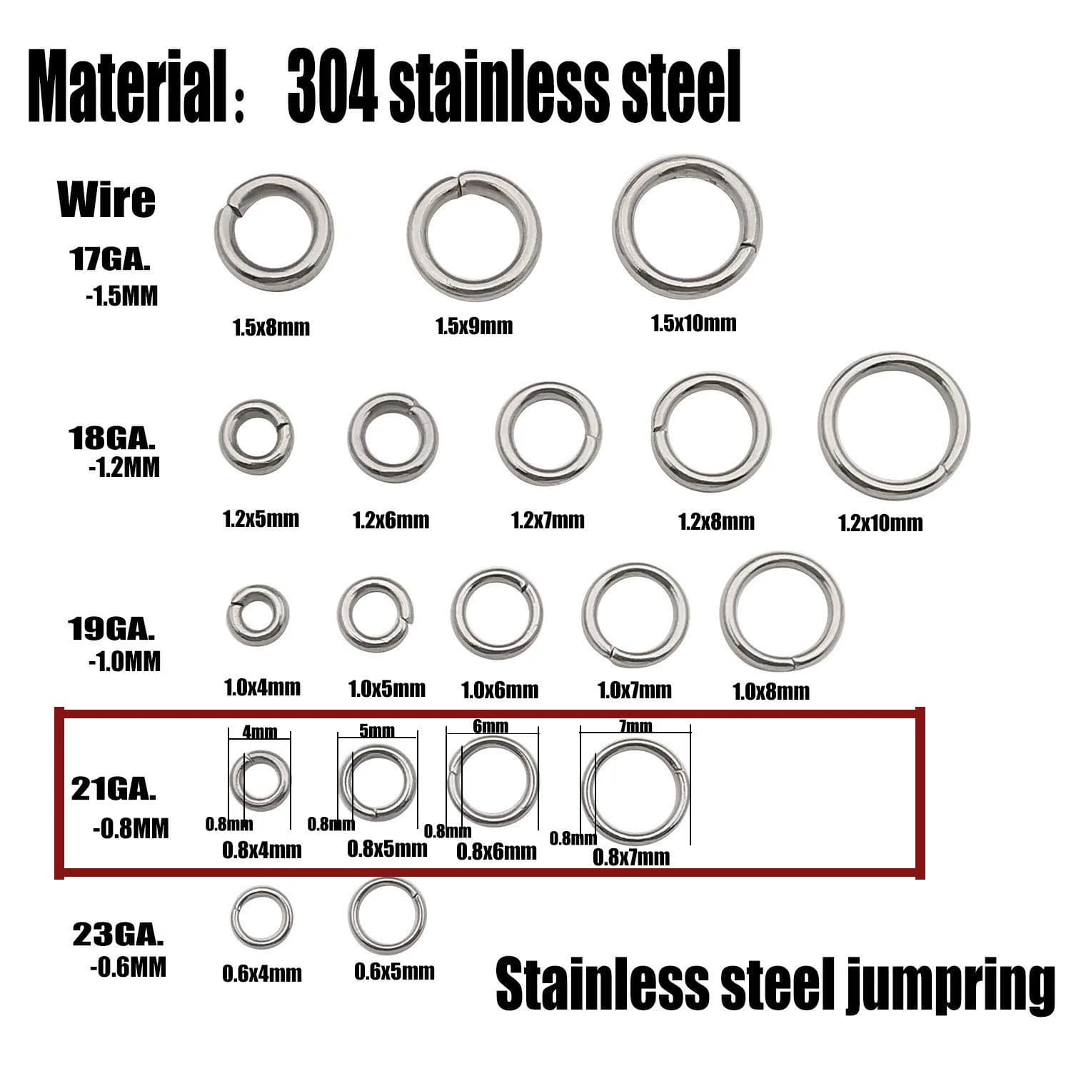 WOCRAFT M533 Jump Rings 4mm-7mm Mix (1200 Pcs) Stainless Steel Connector Rings for Jewelry Making - view 3