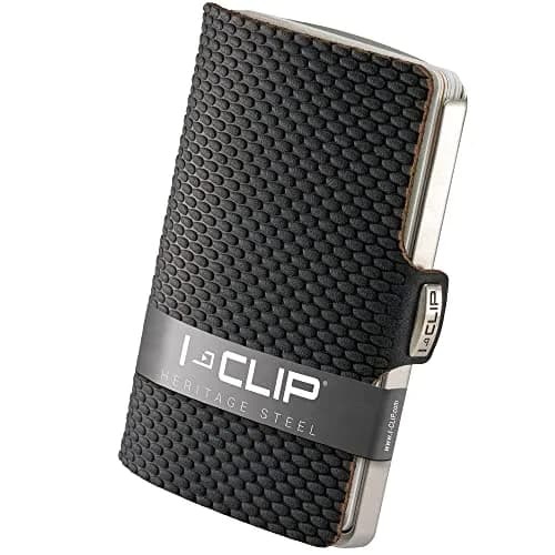 I-CLIP Stainless Steel Credit Card Case with Money Clip, Blasted Milanaise Black | Slim Leather Wallet for 10 Cards thumbnail 1
