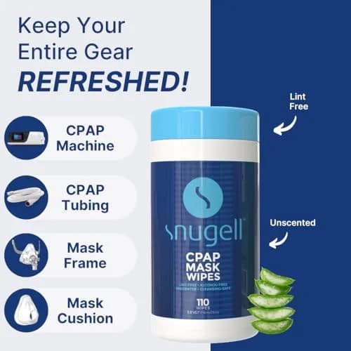 Snugell Unscented CPAP Mask Wipes 110 Count | Gentle, Alcohol-Free Cleaning for CPAP Masks, Tubes & Devices thumbnail 4