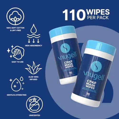 Snugell Unscented CPAP Mask Wipes 110 Count | Gentle, Alcohol-Free Cleaning for CPAP Masks, Tubes & Devices thumbnail 2