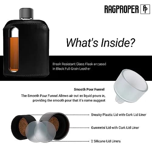 Ragproper Leather Glass Hip Flask 8oz | Durable Whiskey & Liquor Flask with Genuine Leather Cover thumbnail 4