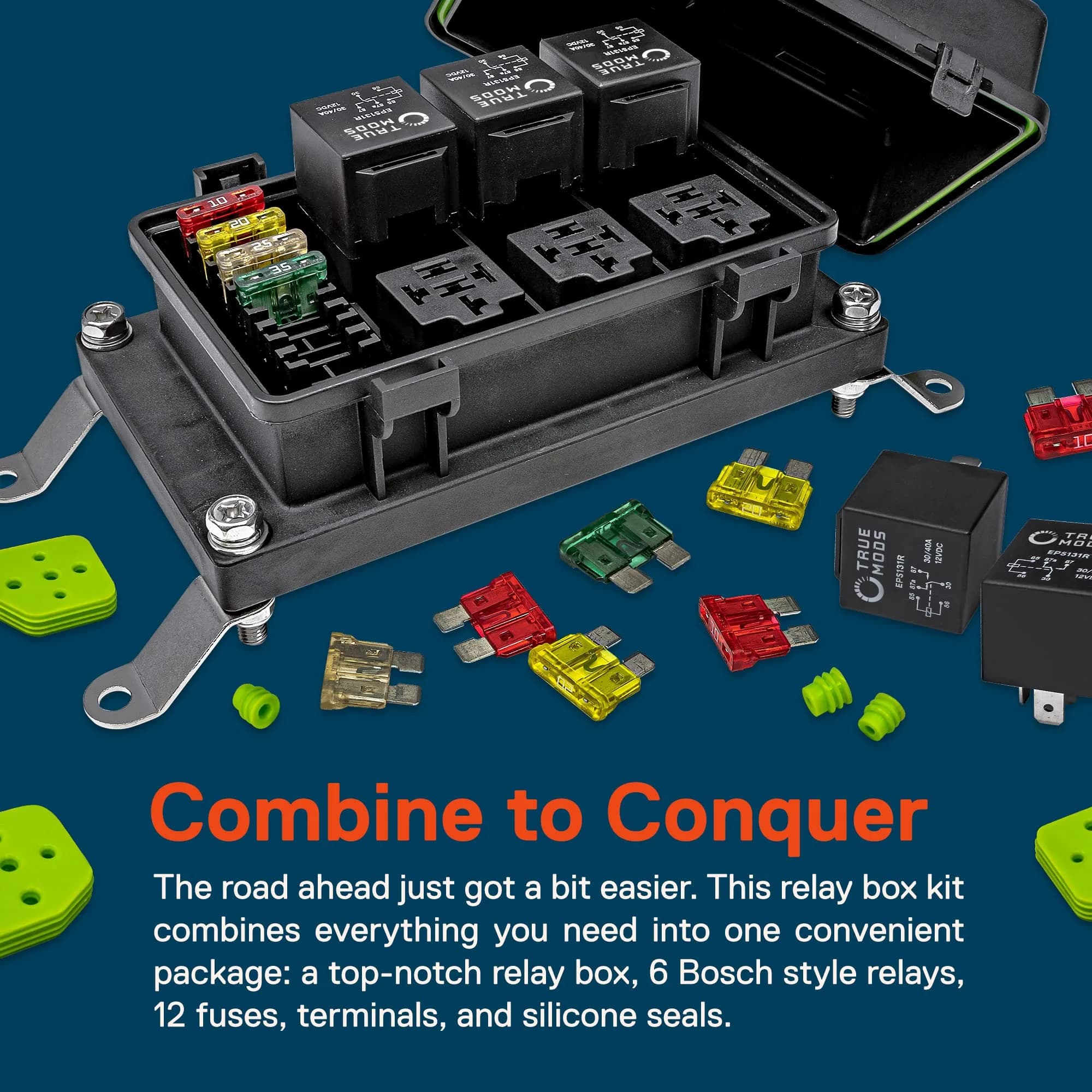 True MODS 12V Automotive Waterproof Fuse Relay Box Kit with 6 Relays & 10 Fuses | Organizes & Protects 6 Circuits - view 2