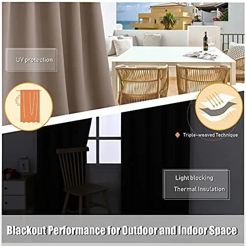 BONZER Waterproof Outdoor Blackout Curtains for Patio 100"W x 120"L | Thermal Insulated, Waterproof, Privacy (70-120 chars) thumbnail 5
