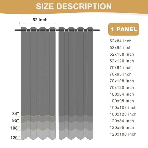 BONZER Waterproof Outdoor Blackout Curtains for Patio 100"W x 120"L | Thermal Insulated, Waterproof, Privacy (70-120 chars) thumbnail 7