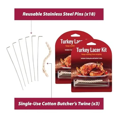HIC Kitchen Roasting Holiday Turkey Lacer Kit, Cotton Twine & Stainless Steel Pins | Reusable, Oven Safe to 500°F thumbnail 7