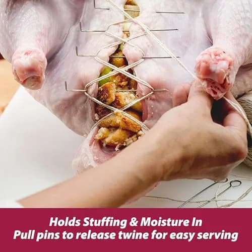 HIC Kitchen Roasting Holiday Turkey Lacer Kit, Cotton Twine & Stainless Steel Pins | Reusable, Oven Safe to 500°F thumbnail 2