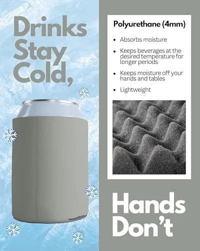 PartyPrints Grey Sandstone Blank Can Cooler Sleeves 100-Pack | Customizable Foam Insulated Drink Holder for 12oz/16oz Cans thumbnail 6
