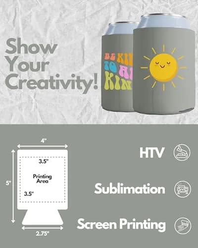 PartyPrints Grey Sandstone Blank Can Cooler Sleeves 100-Pack | Customizable Foam Insulated Drink Holder for 12oz/16oz Cans thumbnail 2