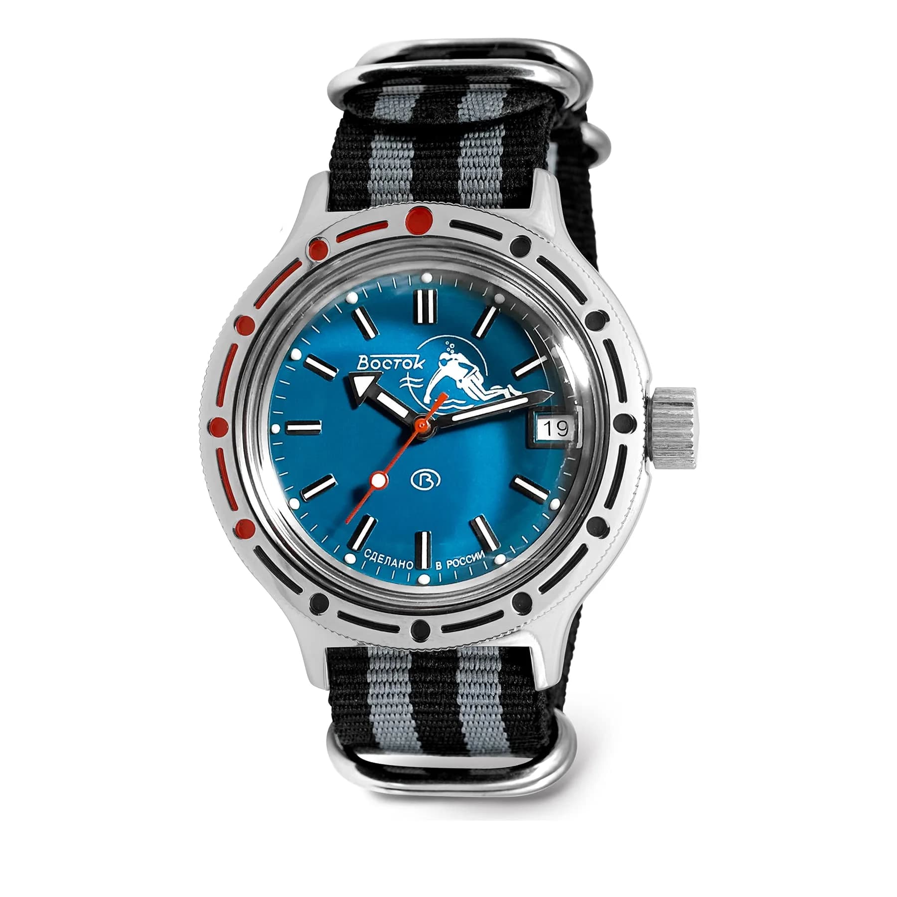 VOSTOK Amphibia 420059 Diver Watch 40mm Stainless Steel | Water-Resistant 200m — black-gray