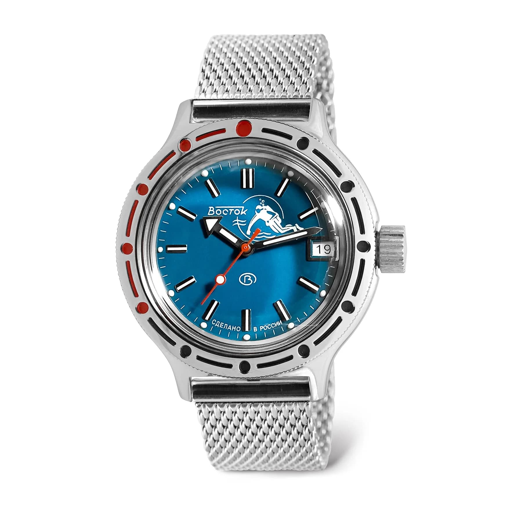 VOSTOK Amphibia 420059 Diver Watch 40mm Stainless Steel | Water-Resistant 200m — milanese