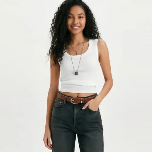 Earnda Women's Faux Leather Chic Belt for Jeans, Brown, Medium | Stylish Casual Accessory thumbnail 2