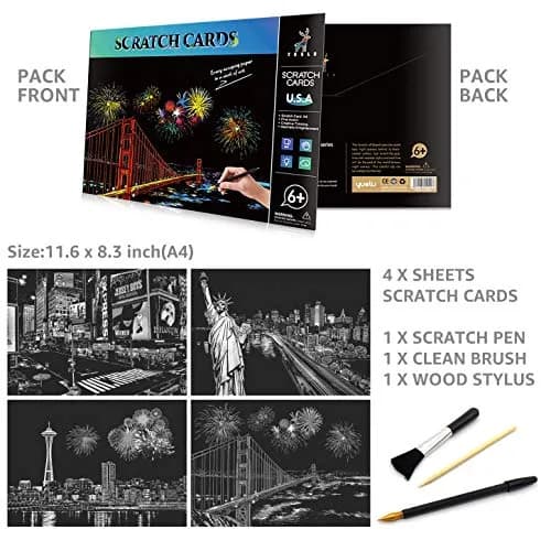 AP ARTSPER Rainbow Scratch Art Set for Adults & Teens, A4 City Views | 4-Sheet Art Kit with Stylus & Pen thumbnail 4