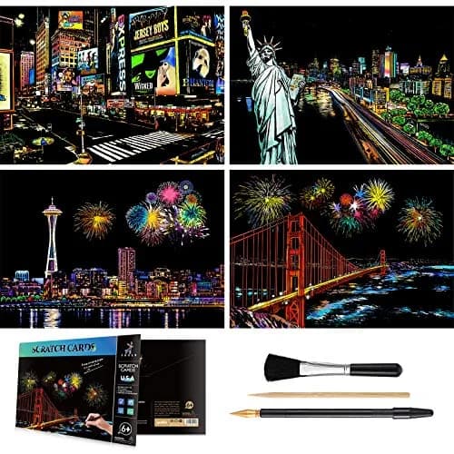 AP ARTSPER Rainbow Scratch Art Set for Adults & Teens, A4 City Views | 4-Sheet Art Kit with Stylus & Pen thumbnail 1