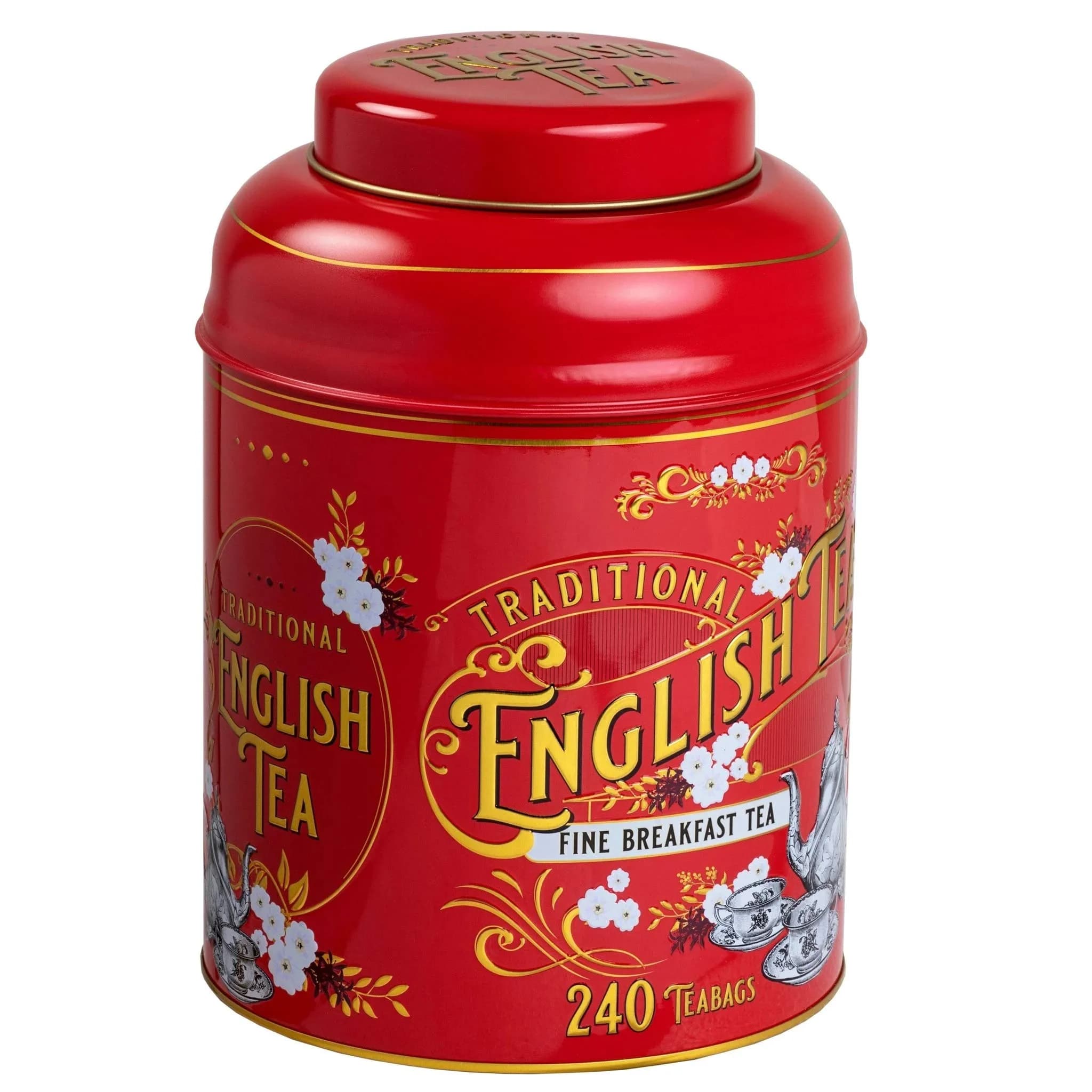 New English Teas Red Vintage Victorian Tin 240 English Breakfast Teas | Full-bodied aromatic black tea, best with milk, vintage Victorian design (70-120 chars)
