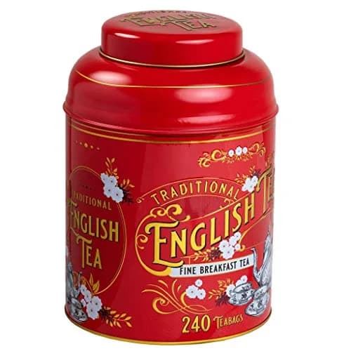 New English Teas Red Vintage Victorian Tin 240 English Breakfast Teas | Full-bodied aromatic black tea, best with milk, vintage Victorian design (70-120 chars) thumbnail 1