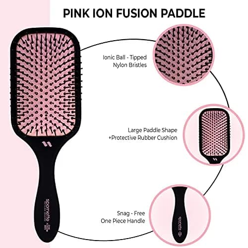 SPORNETTE Pink Ion Fusion Paddle Hair Brush, Ionic Nylon Bristles - For Detangling, Straightening & Smoothing, Medium to Long Hair - All Hair Types For Men, Women and Children thumbnail 7
