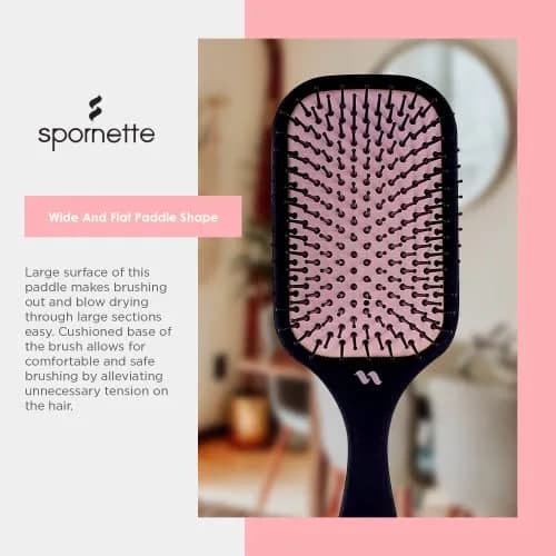 SPORNETTE Pink Ion Fusion Paddle Hair Brush, Ionic Nylon Bristles - For Detangling, Straightening & Smoothing, Medium to Long Hair - All Hair Types For Men, Women and Children thumbnail 2