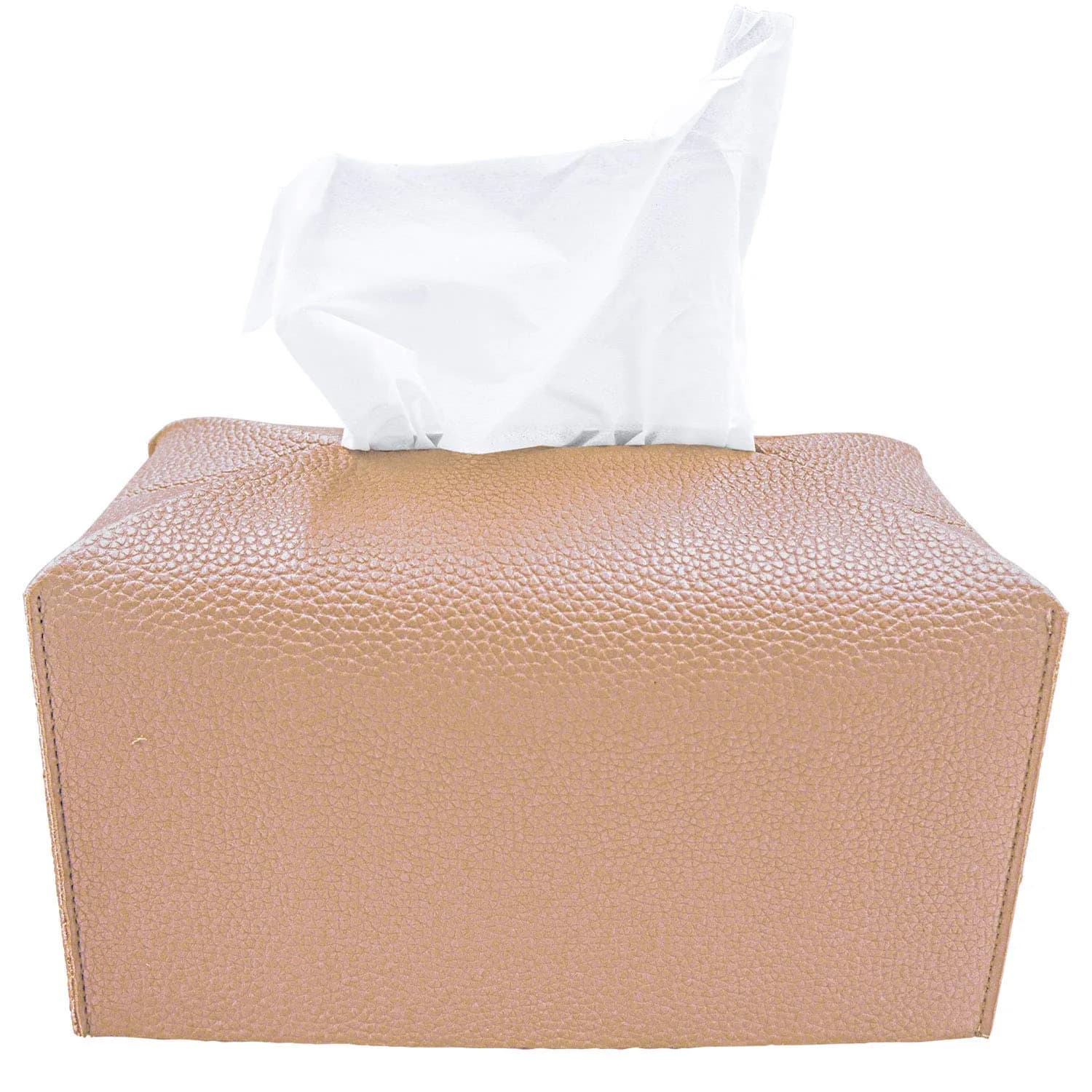Carrotez Modern PU Leather Square Tissue Box Cover 13cm (5"X5"X5") | Stylish Organizer for Home & Office — Peach Pink / [Rectangular]