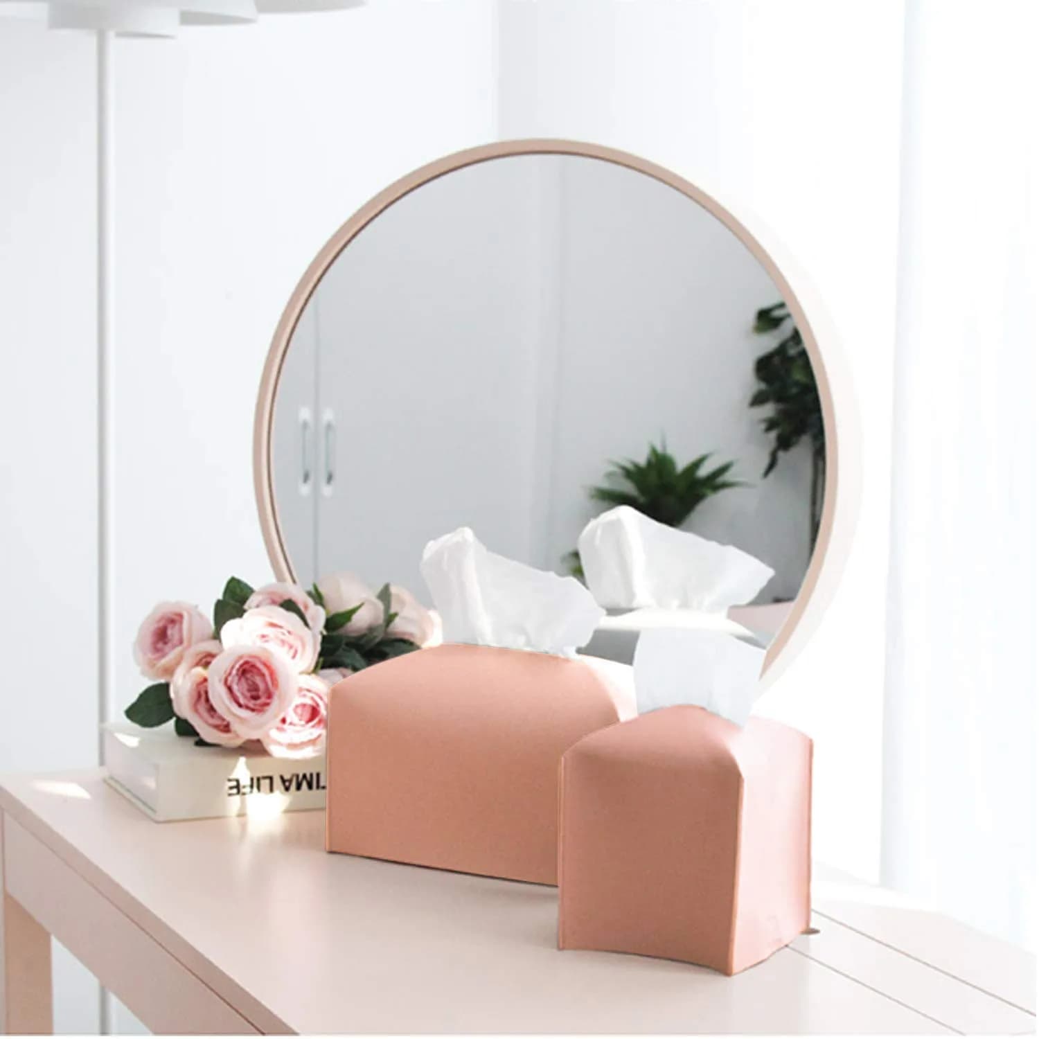 Carrotez PU Leather Rectangular Tissue Box Cover Holder - Peach Pink | Fits Standard Boxes - view 7