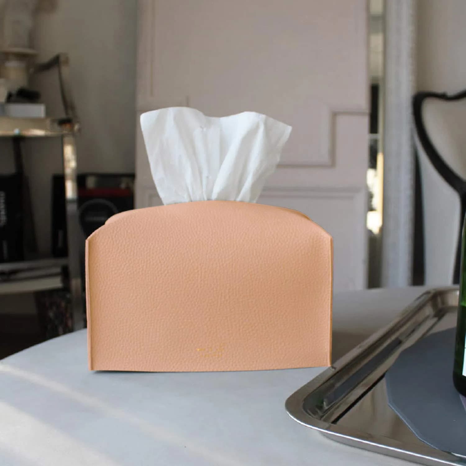 Carrotez PU Leather Rectangular Tissue Box Cover Holder - Peach Pink | Fits Standard Boxes - view 8