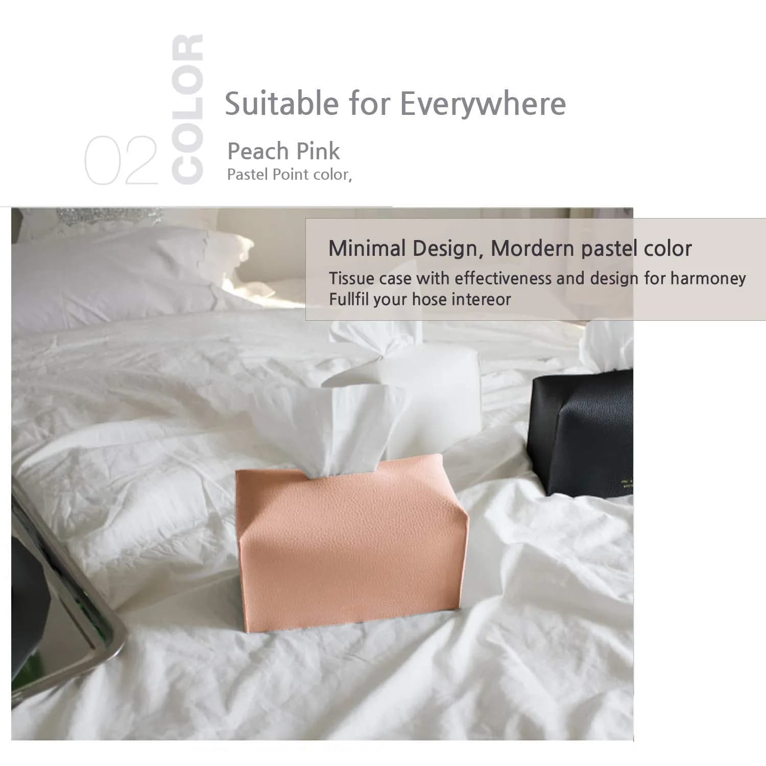 Carrotez PU Leather Rectangular Tissue Box Cover Holder - Peach Pink | Fits Standard Boxes - view 3