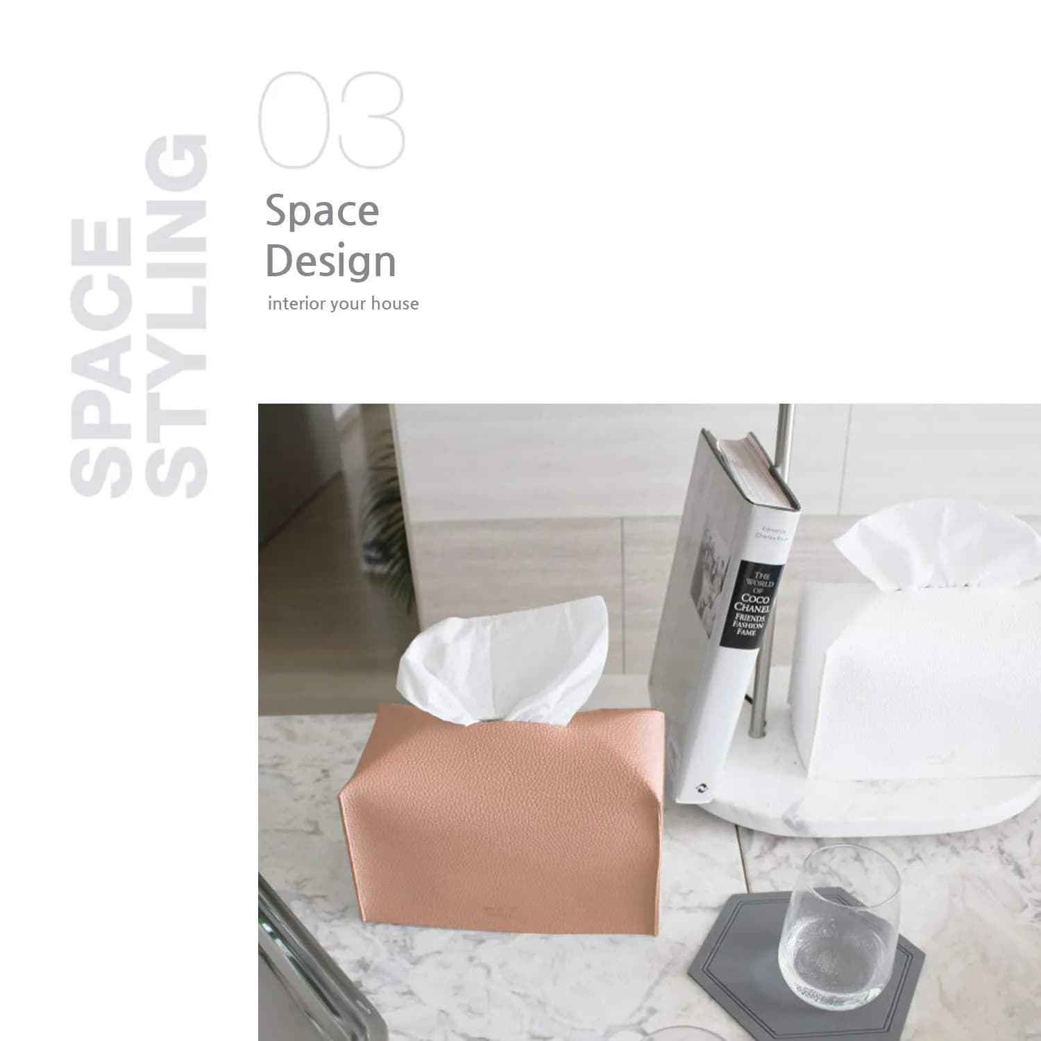 Carrotez PU Leather Rectangular Tissue Box Cover Holder - Peach Pink | Fits Standard Boxes - view 4