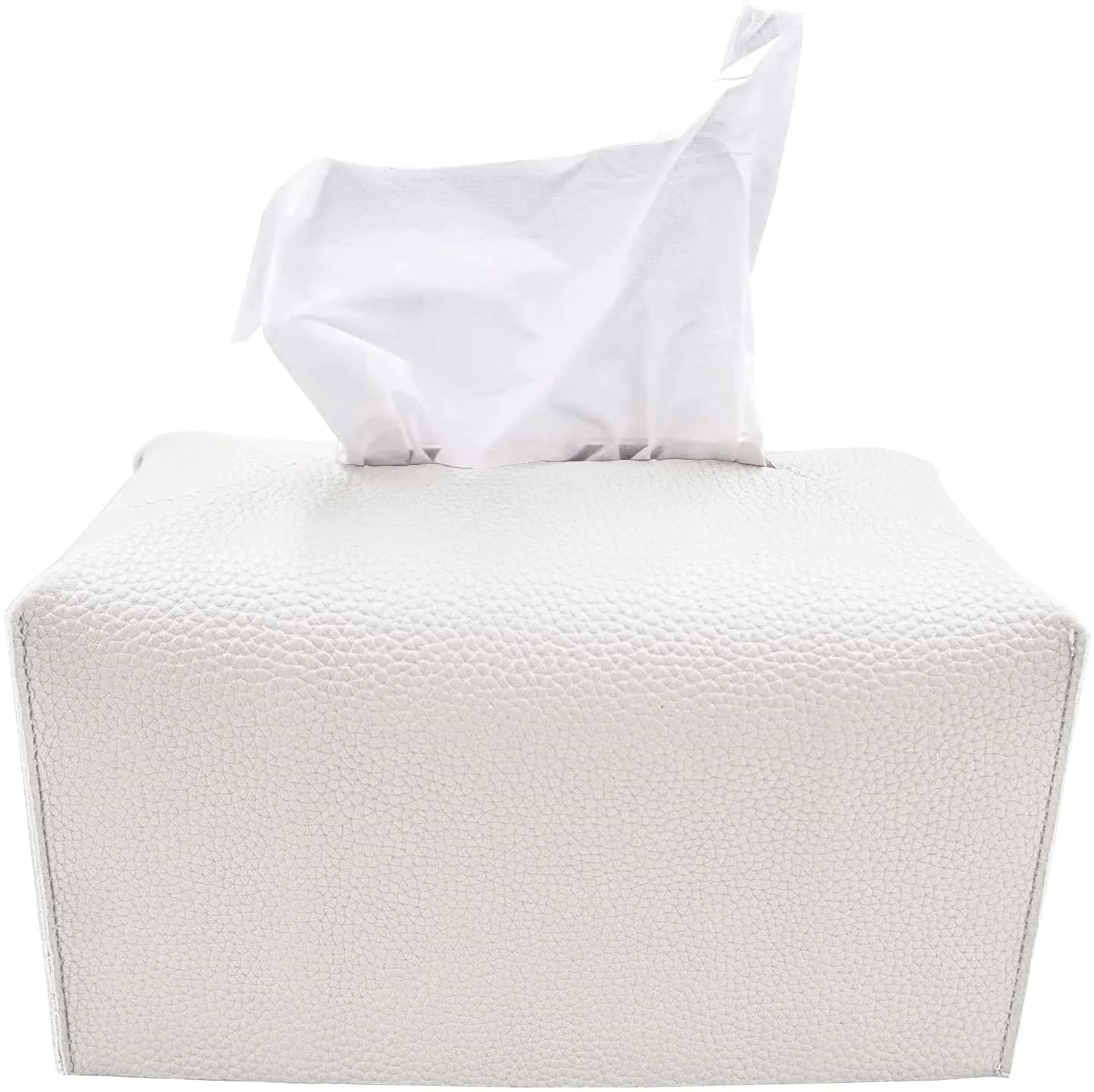 Carrotez Modern PU Leather Square Tissue Box Cover 13cm (5"X5"X5") | Stylish Organizer for Home & Office — White / (Rectangular)