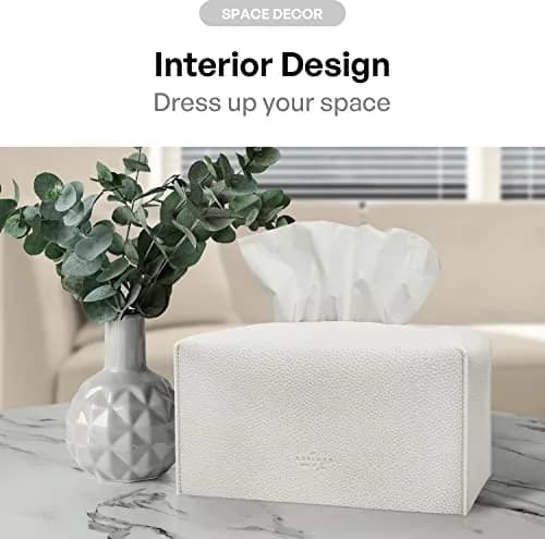 Carrotez White Rectangular PU Leather Tissue Box Cover - Stylish Organizer for Home & Office thumbnail 4