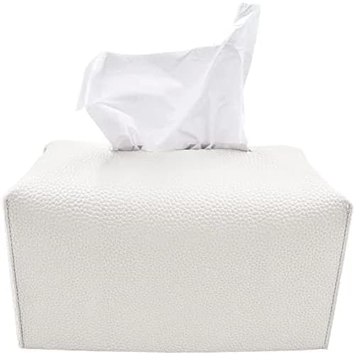 Carrotez White Rectangular PU Leather Tissue Box Cover - Stylish Organizer for Home & Office thumbnail 1