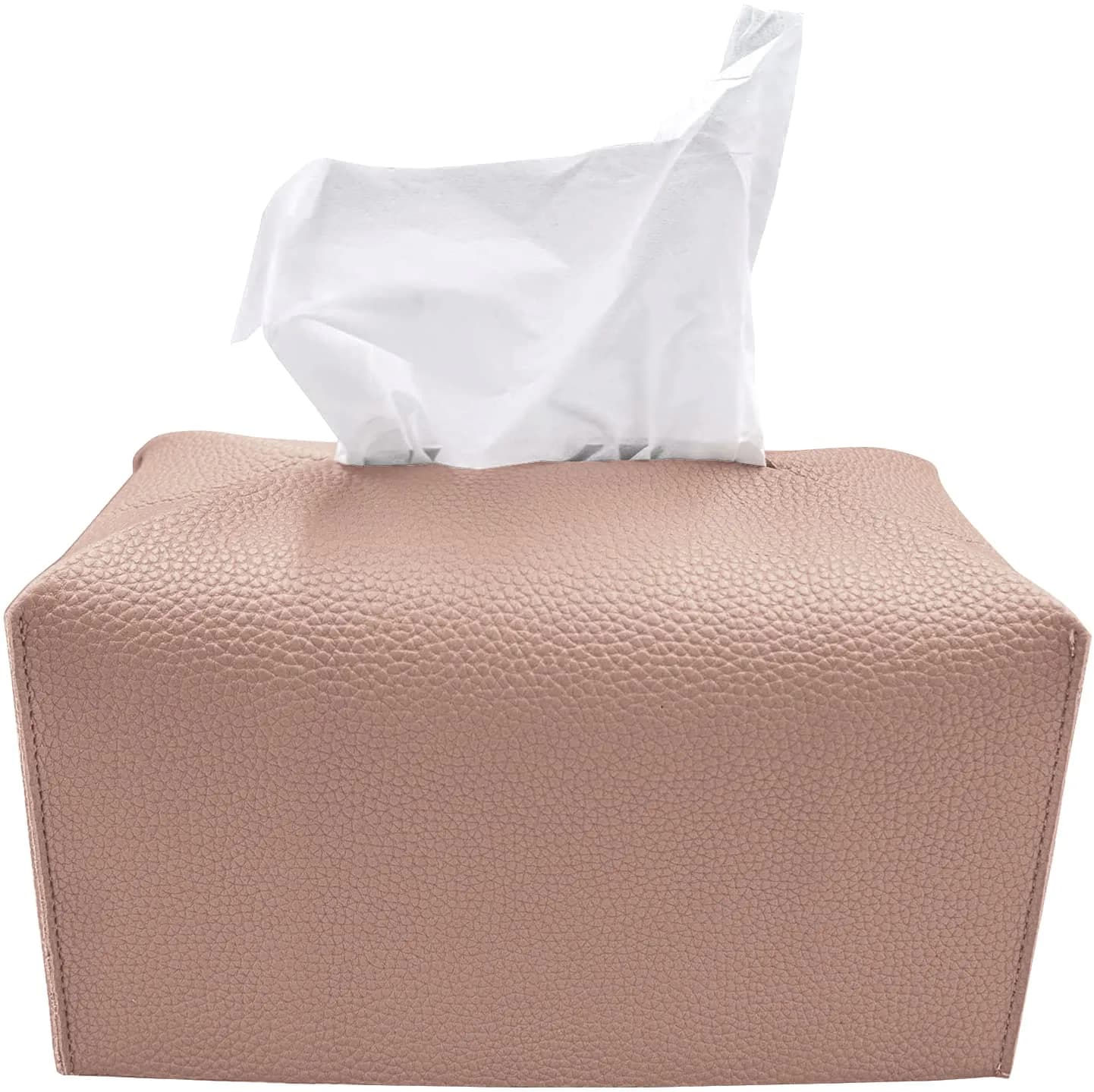 Carrotez Modern PU Leather Square Tissue Box Cover 13cm (5"X5"X5") | Stylish Organizer for Home & Office — Rose Pink / [Rectangular]