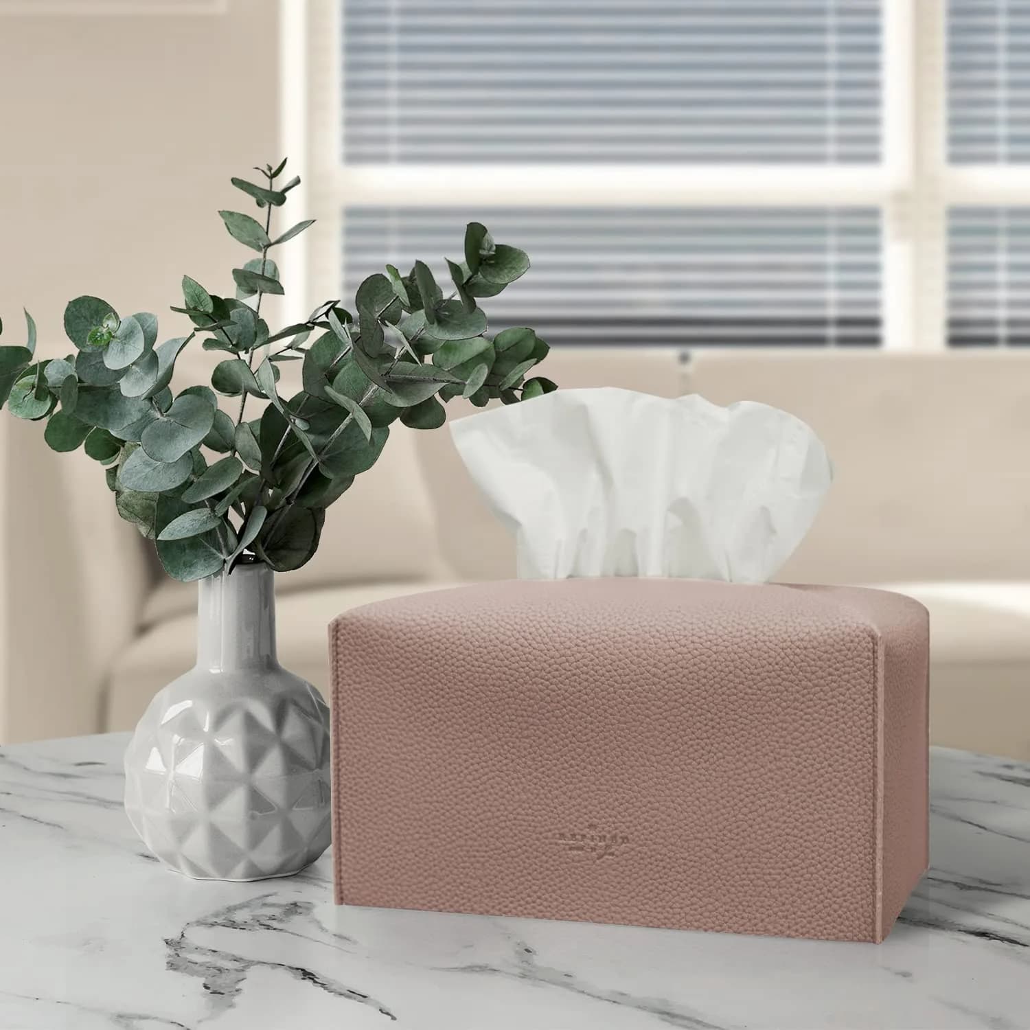Carrotez PU Leather Rectangular Tissue Box Cover, Rose Pink | Decorative Organizer for Bathroom Vanity Countertop, Night Stands, Office Desk - view 7