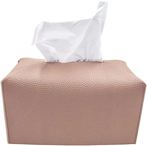 Carrotez PU Leather Rectangular Tissue Box Cover, Rose Pink | Decorative Organizer for Bathroom Vanity Countertop, Night Stands, Office Desk thumbnail 1