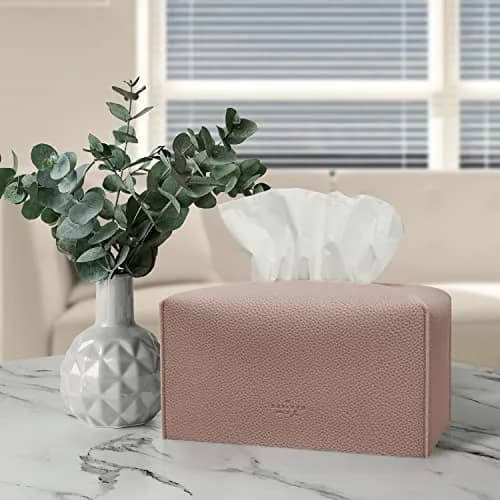 Carrotez PU Leather Rectangular Tissue Box Cover, Rose Pink | Decorative Organizer for Bathroom Vanity Countertop, Night Stands, Office Desk thumbnail 7