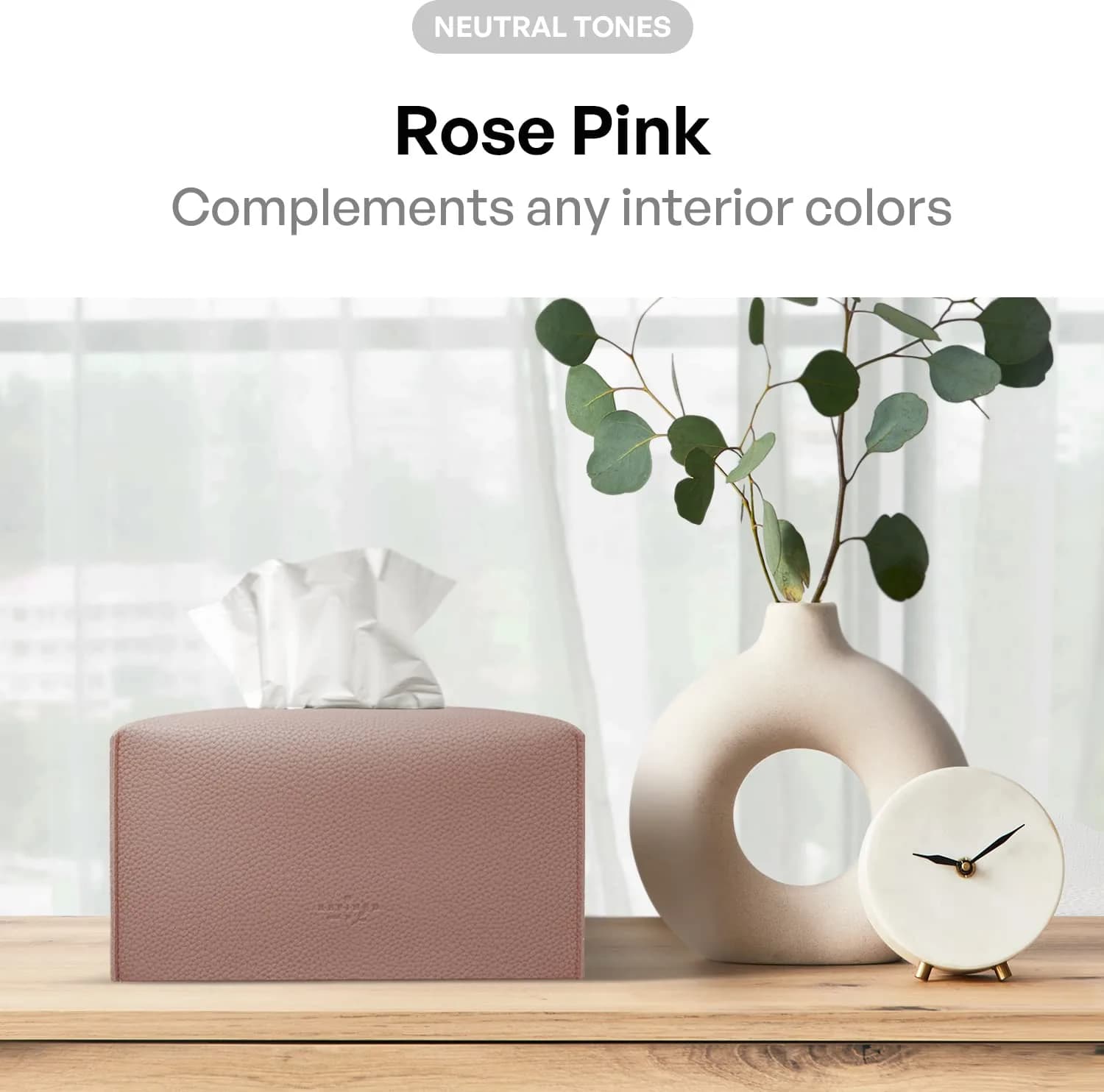 Carrotez PU Leather Rectangular Tissue Box Cover, Rose Pink | Decorative Organizer for Bathroom Vanity Countertop, Night Stands, Office Desk - view 3